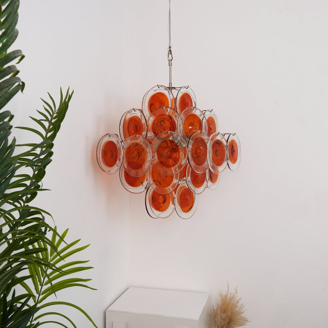 Aurora Chandelier en Verre de Murano Orange Disque Superposé - Neutralighting