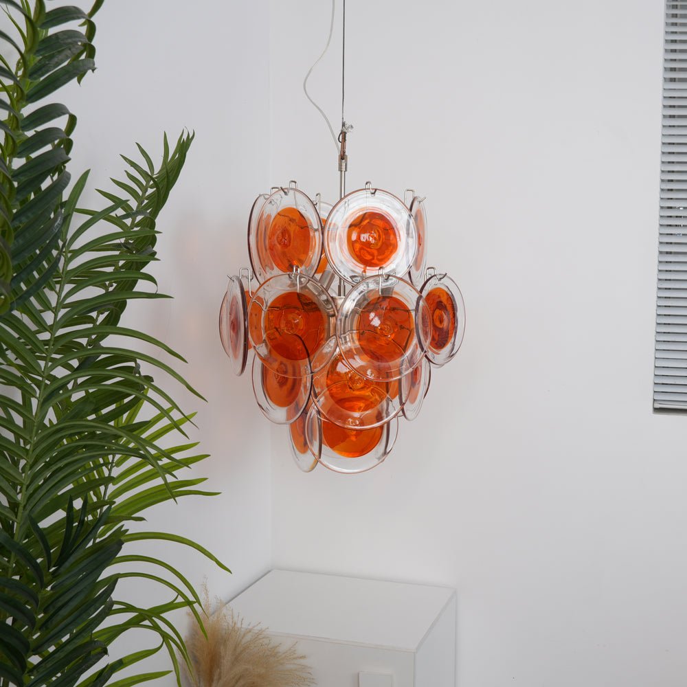 Aurora Chandelier en Verre de Murano Orange Disque Superposé - Neutralighting