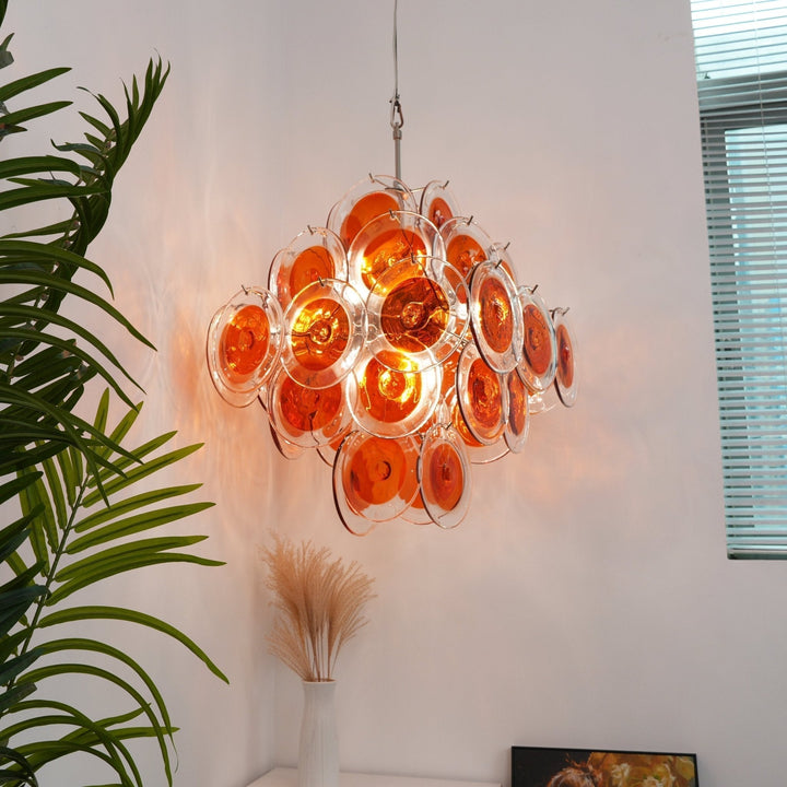 Aurora Chandelier en Verre de Murano Orange Disque Superposé - Neutralighting