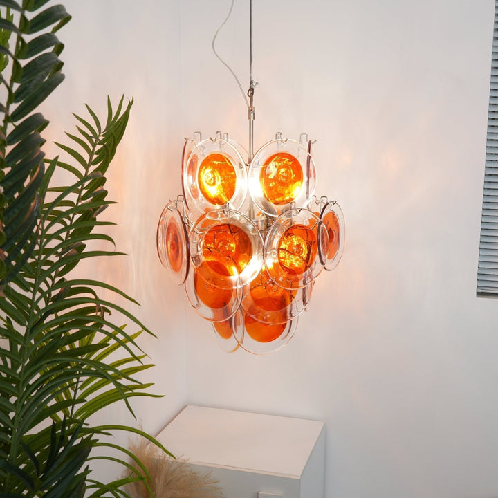 Aurora Chandelier en Verre de Murano Orange Disque Superposé - Neutralighting