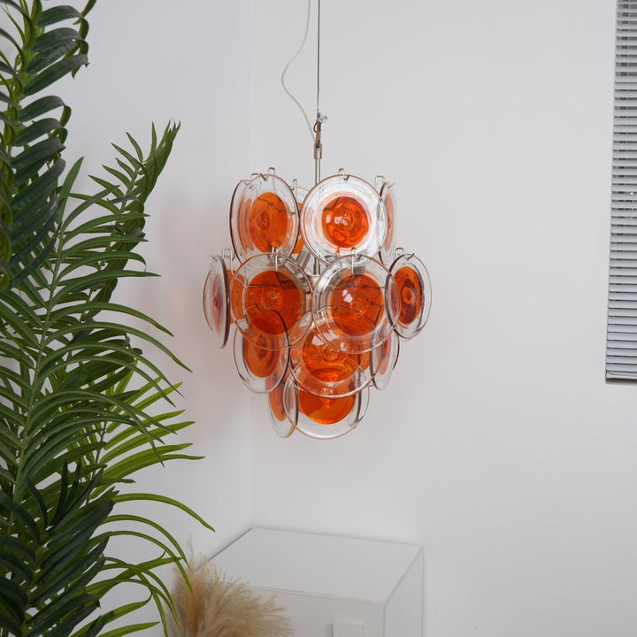 Aurora Chandelier en Verre de Murano Orange Disque Superposé - Neutralighting