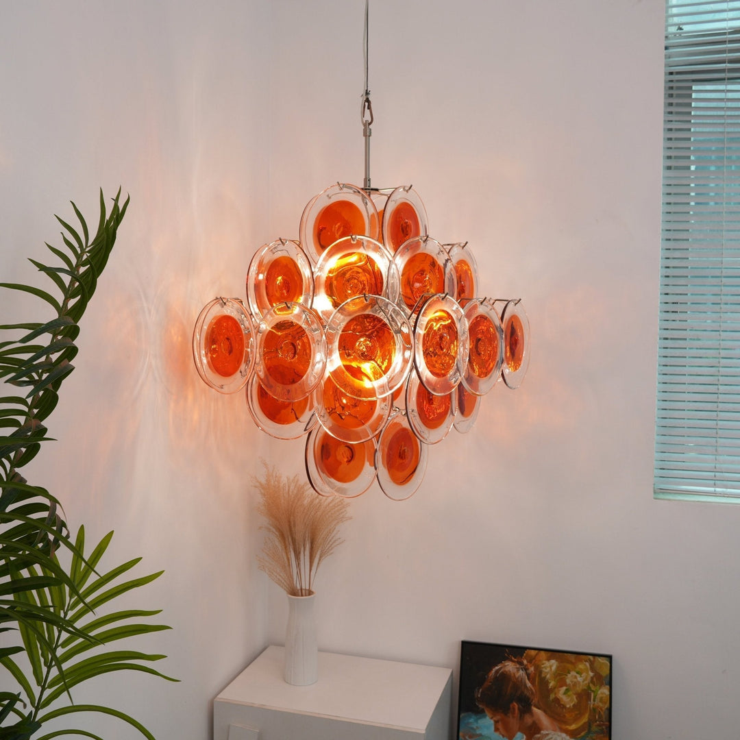 Aurora Chandelier en Verre de Murano Orange Disque Superposé - Neutralighting