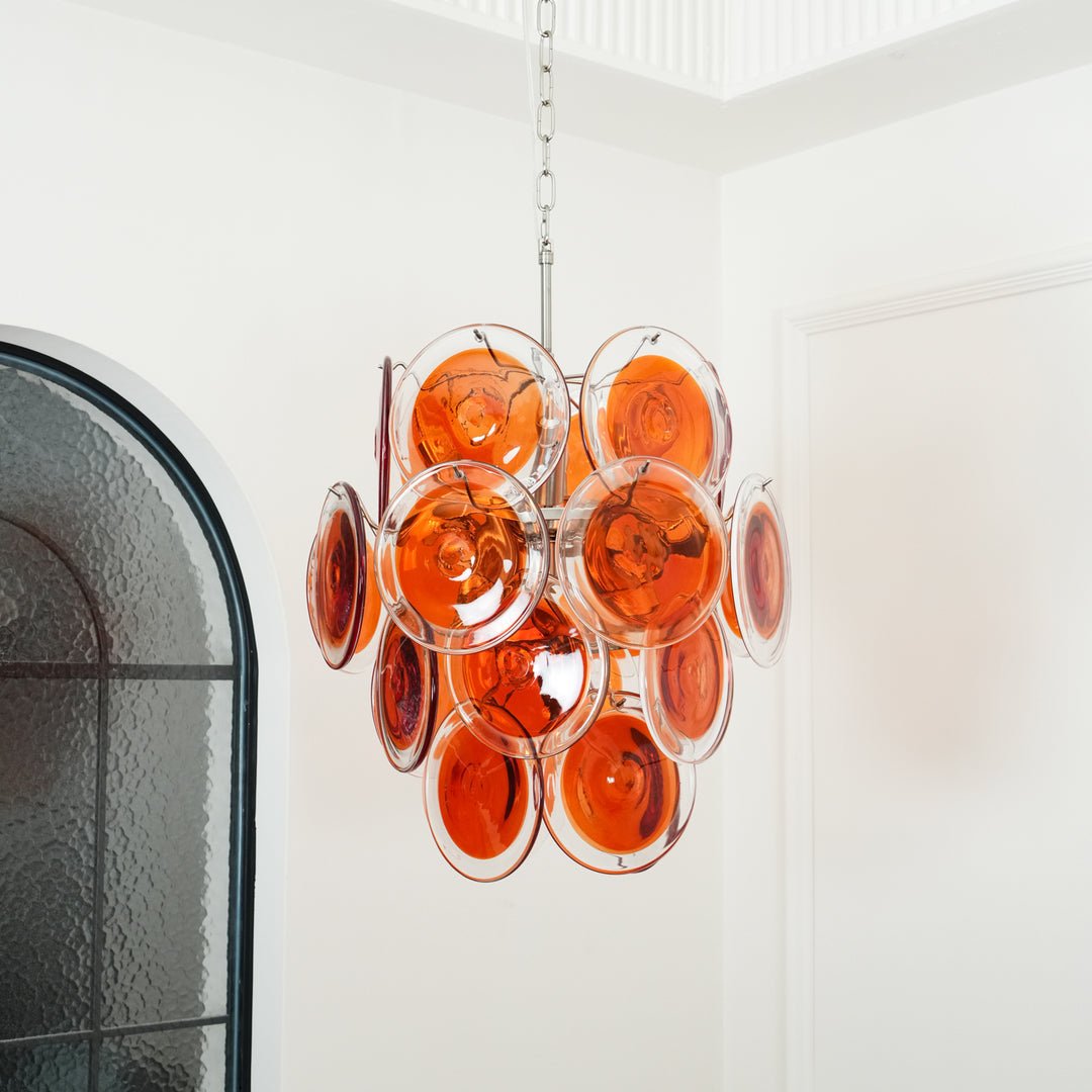 Aurora Chandelier en Verre de Murano Orange Disque Superposé - Neutralighting
