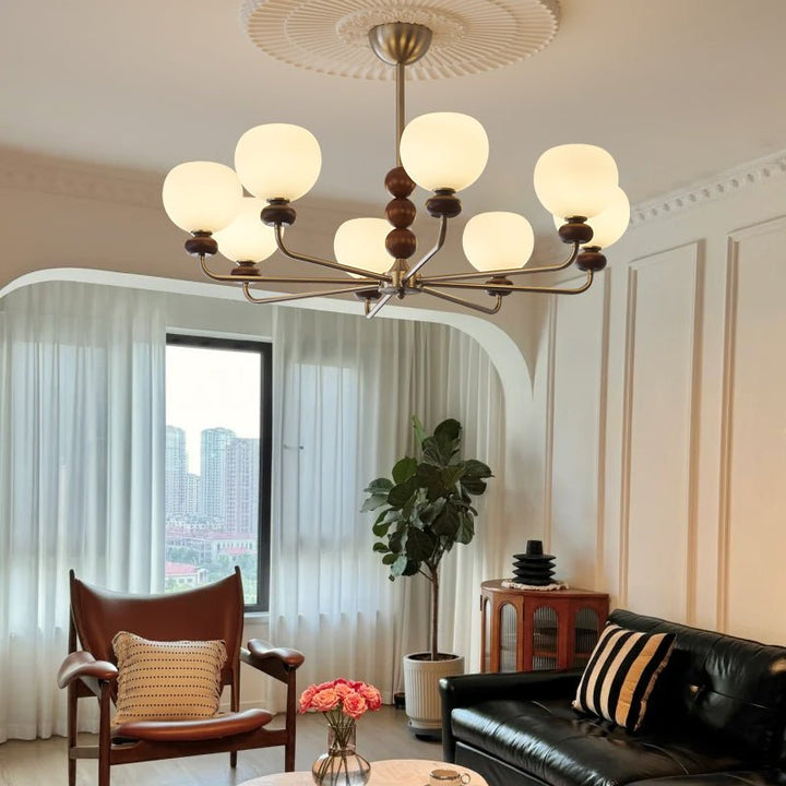 Vilorira Chandelier Classique Orbe Bois Noyer Verre Traditionnel - Neutralighting