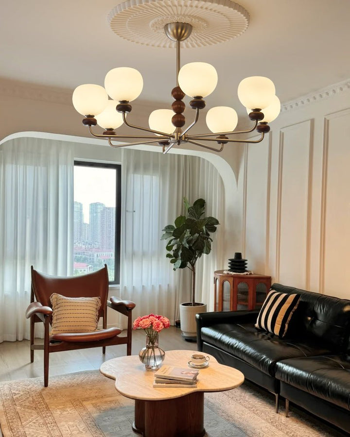 Vilorira Chandelier Classique Orbe Bois Noyer Verre Traditionnel - Neutralighting