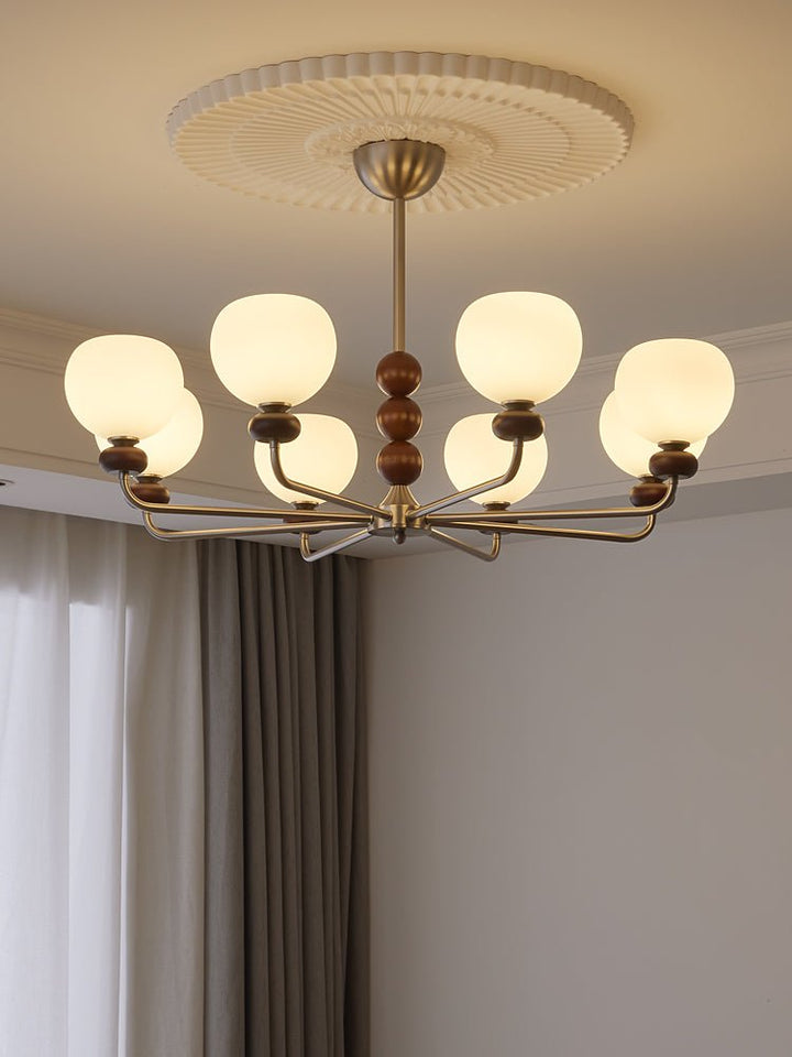 Vilorira Chandelier Classique Orbe Bois Noyer Verre Traditionnel - Neutralighting