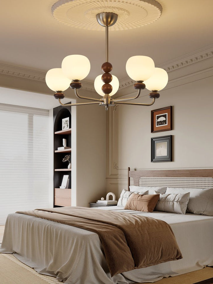 Vilorira Chandelier Classique Orbe Bois Noyer Verre Traditionnel - Neutralighting