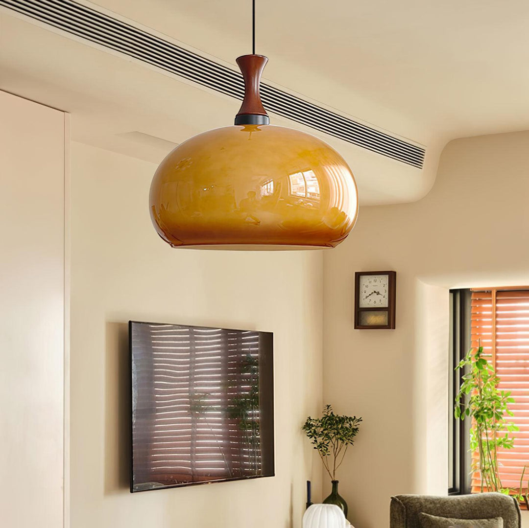 Orbique Lampe Suspension Bois Verre Moderne Minimaliste - Neutralighting