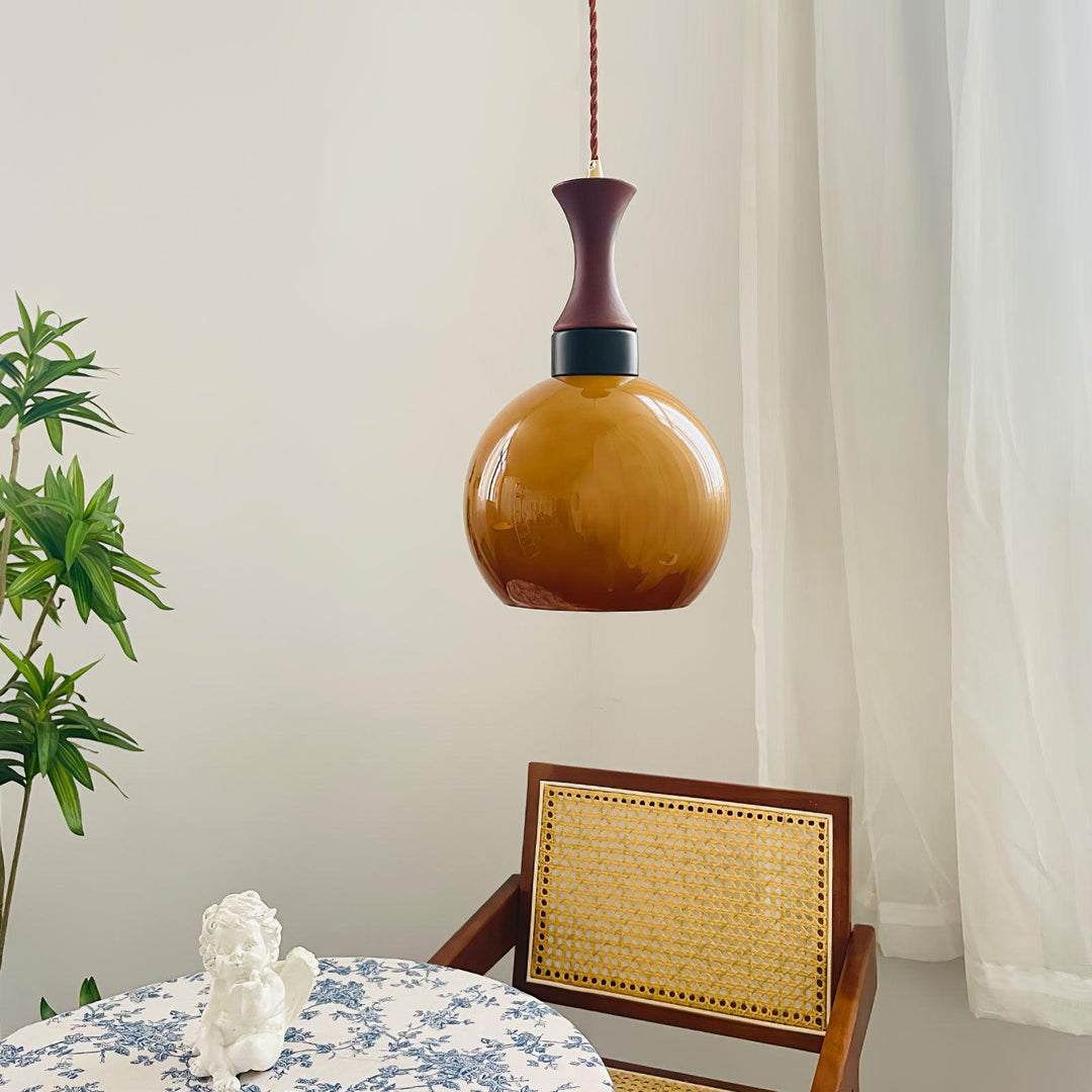 Orbique Lampe Suspension Bois Verre Moderne Minimaliste - Neutralighting