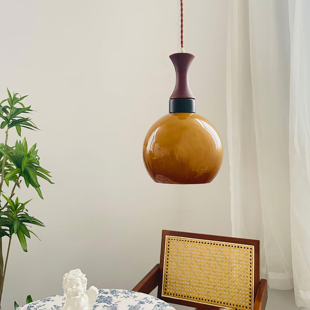 Orbique Lampe Suspension Bois Verre Moderne Minimaliste - Neutralighting