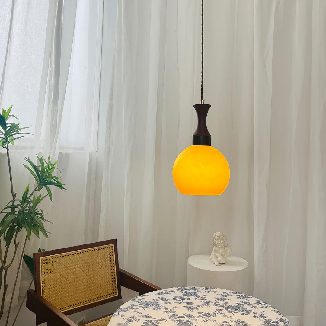 Orbique Lampe Suspension Bois Verre Moderne Minimaliste - Neutralighting