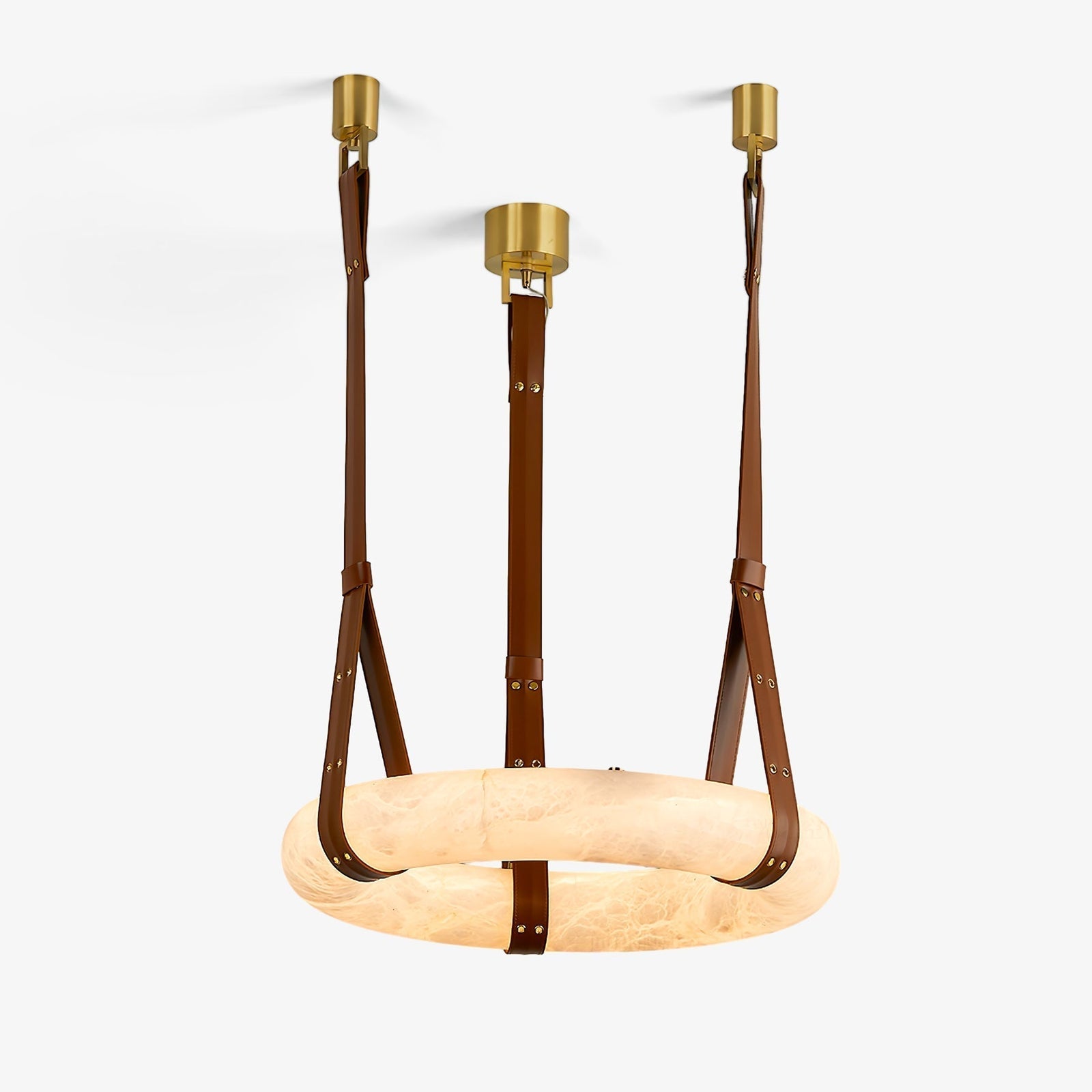 Suspension Alabaster Ring Triple lanières en cuir Nordic Luxe - Neutralighting