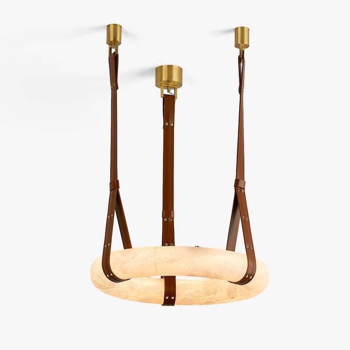 Suspension Alabaster Ring Triple lanières en cuir Nordic Luxe - Neutralighting