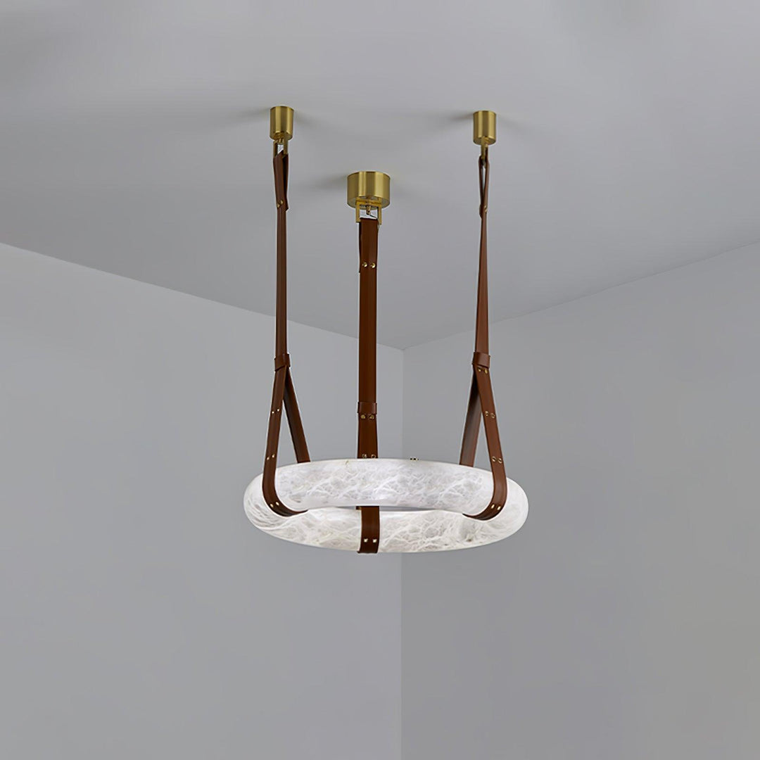 Aira Suspension Lampe Anneau en albâtre Lanières en cuir Luxe scandinave - Neutralighting