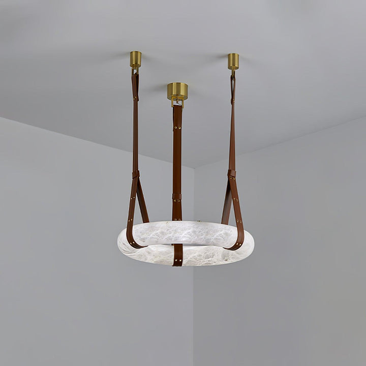 Aira Suspension Lampe Anneau en albâtre Lanières en cuir Luxe scandinave - Neutralighting