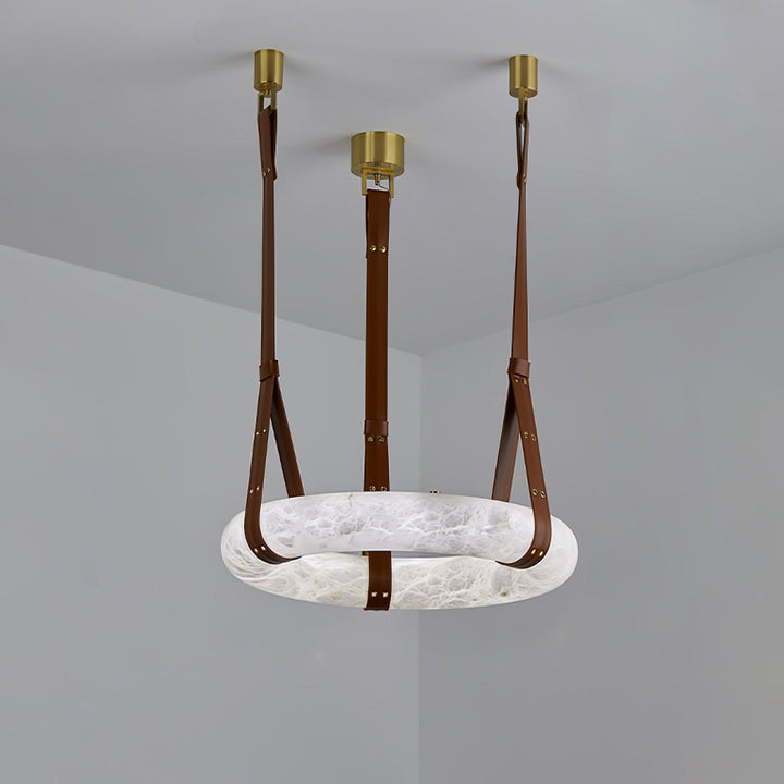 Aira Suspension Lampe Anneau en albâtre Lanières en cuir Luxe scandinave - Neutralighting