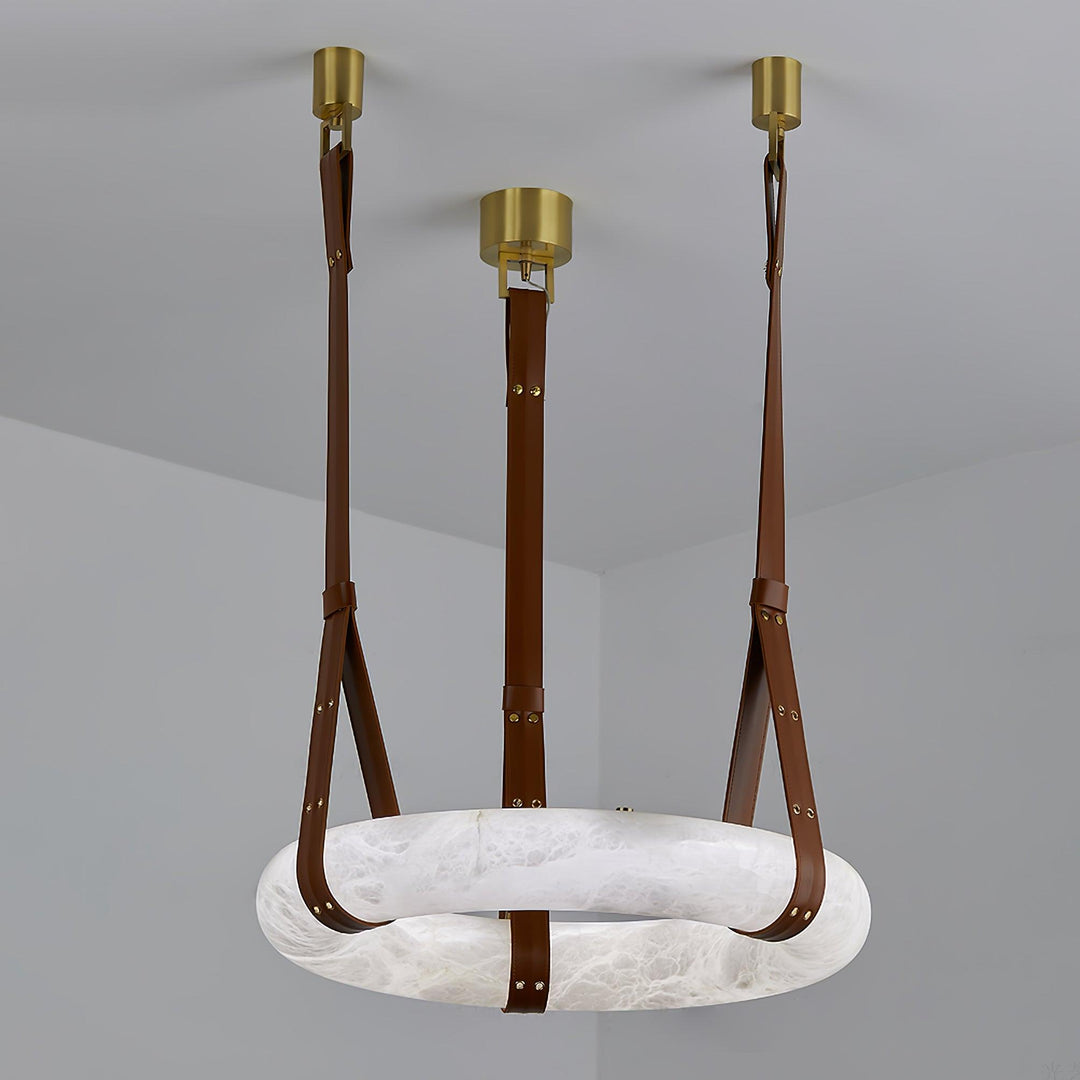 Aira Suspension Lampe Anneau en albâtre Lanières en cuir Luxe scandinave - Neutralighting