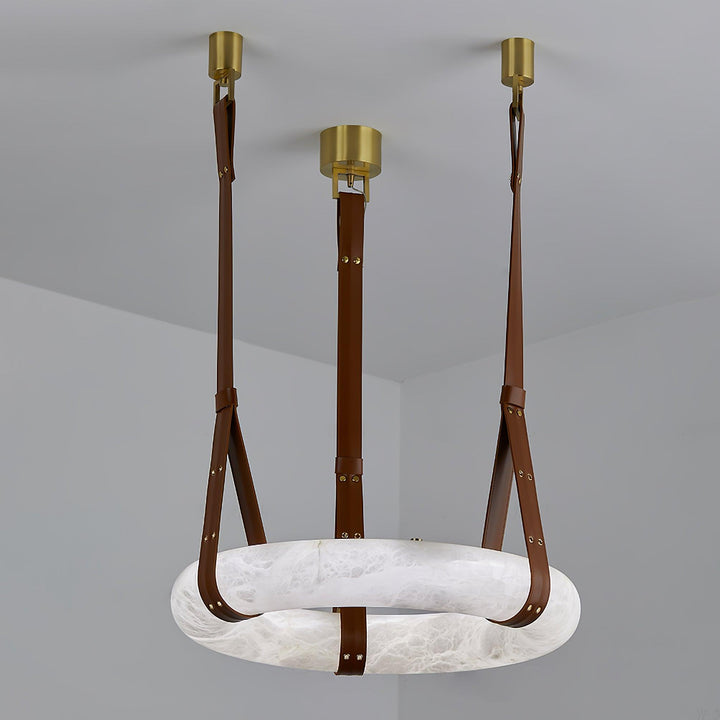 Aira Suspension Lampe Anneau en albâtre Lanières en cuir Luxe scandinave - Neutralighting