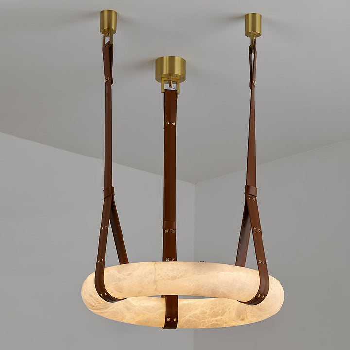 Aira Suspension Lampe Anneau en albâtre Lanières en cuir Luxe scandinave - Neutralighting
