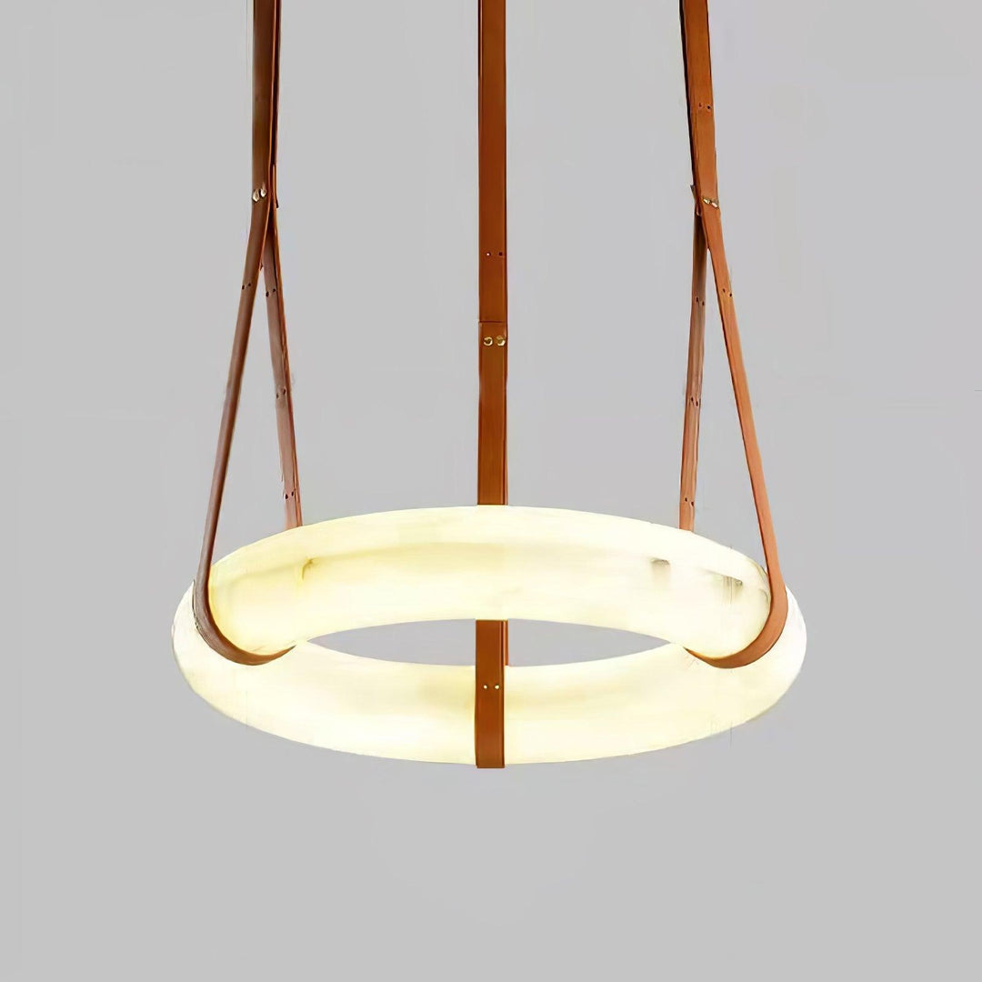 Aira Suspension Lampe Anneau en albâtre Lanières en cuir Luxe scandinave - Neutralighting