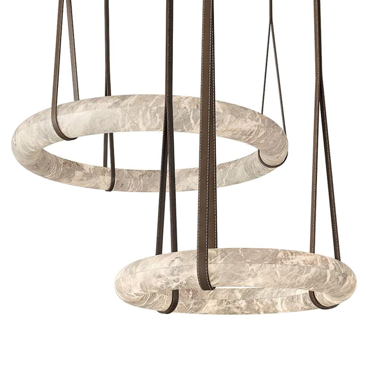 Aira Suspension Lampe Anneau en albâtre Lanières en cuir Luxe scandinave - Neutralighting
