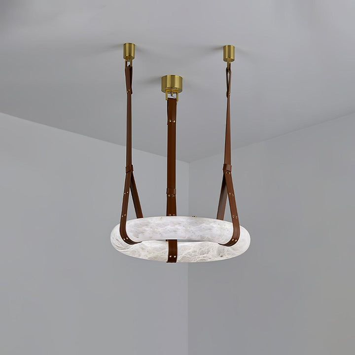 Aira Suspension Lampe Anneau en albâtre Lanières en cuir Luxe scandinave - Neutralighting