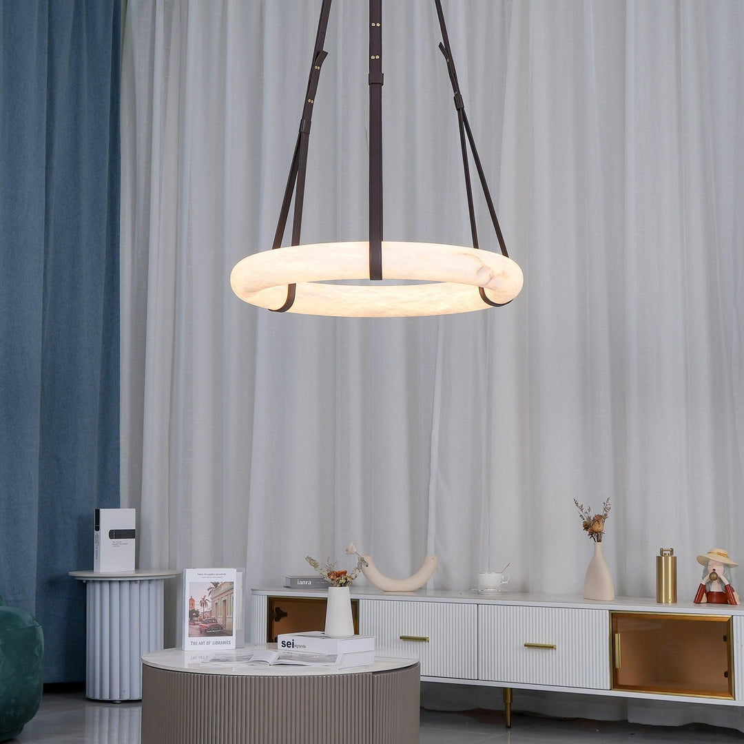 Suspension Alabaster Ring Triple lanières en cuir Nordic Luxe - Neutralighting
