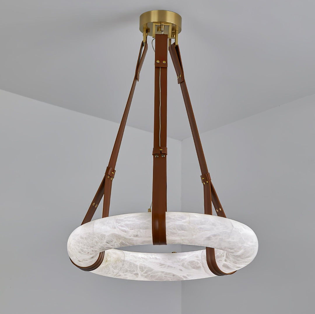 Aira Suspension Lampe Anneau en albâtre Lanières en cuir Luxe scandinave - Neutralighting