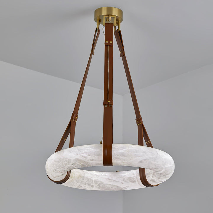 Aira Suspension Lampe Anneau en albâtre Lanières en cuir Luxe scandinave - Neutralighting
