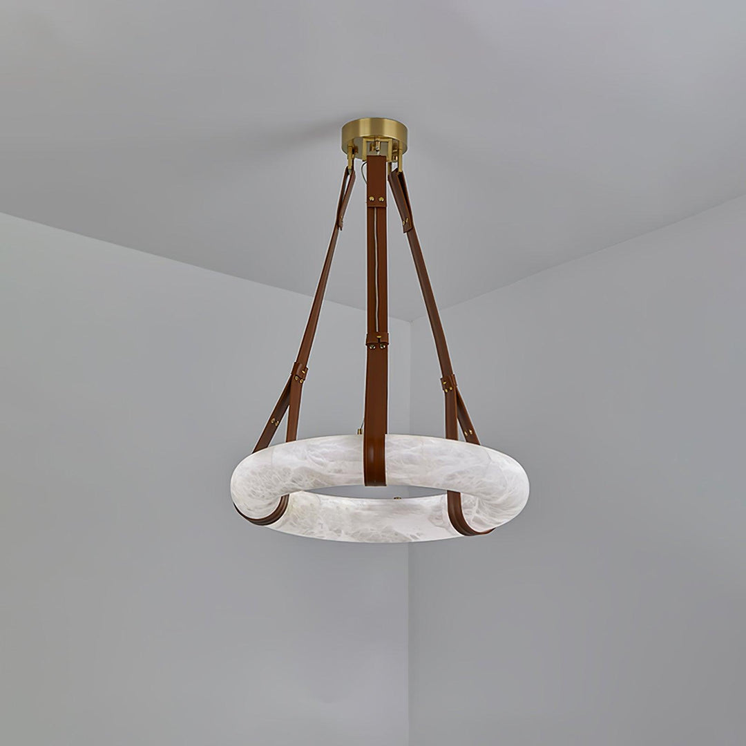 Aira Suspension Lampe Anneau en albâtre Lanières en cuir Luxe scandinave - Neutralighting