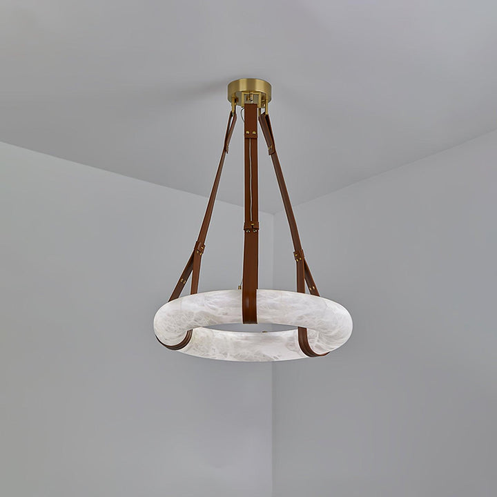 Aira Suspension Lampe Anneau en albâtre Lanières en cuir Luxe scandinave - Neutralighting