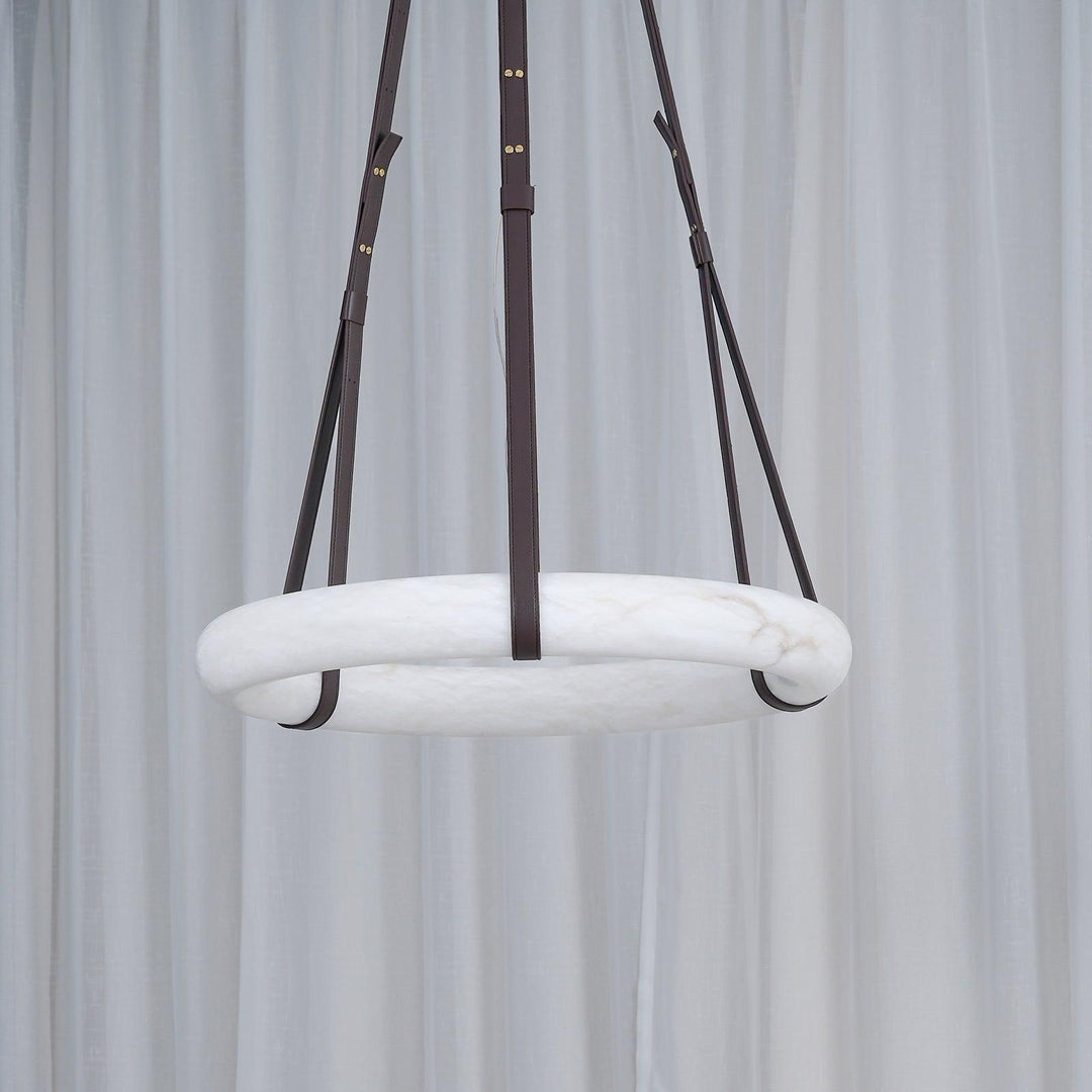 Aira Suspension Lampe Anneau en albâtre Lanières en cuir Luxe scandinave - Neutralighting