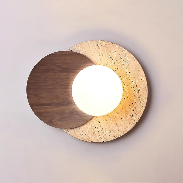Virelli Applique Murale Disques Superposés en Travertin Bois de Noyer Scandinave - Neutralighting
