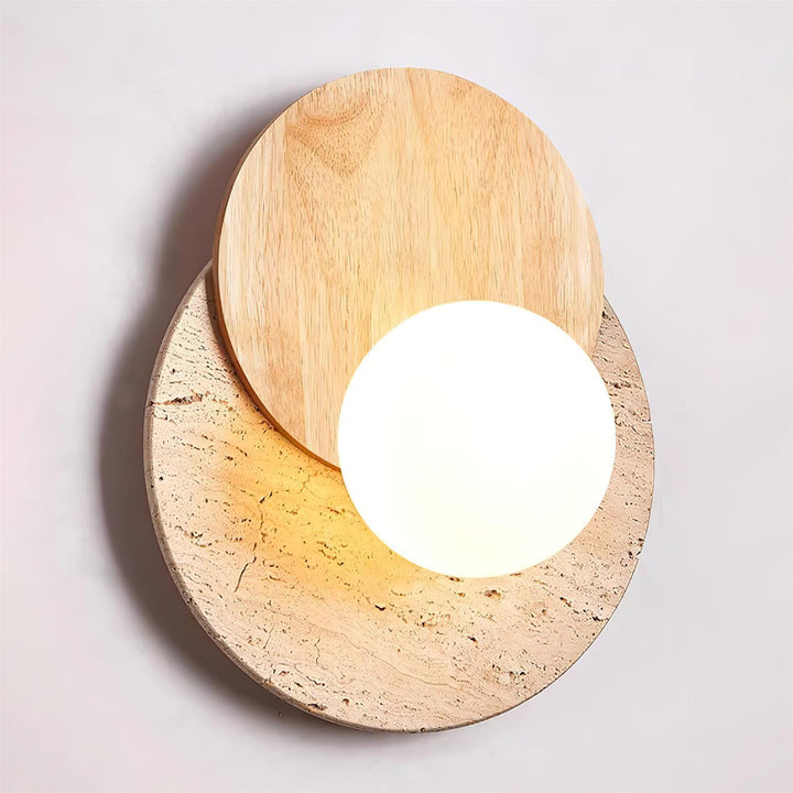 Virelli Applique Murale Disques Superposés en Travertin Bois de Noyer Scandinave - Neutralighting