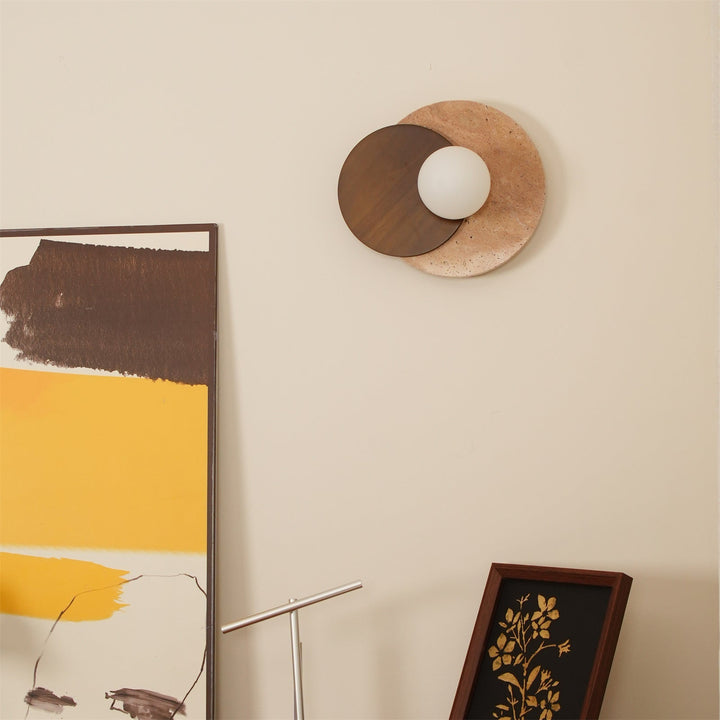 Virelli Applique Murale Disques Superposés en Travertin Bois de Noyer Scandinave - Neutralighting