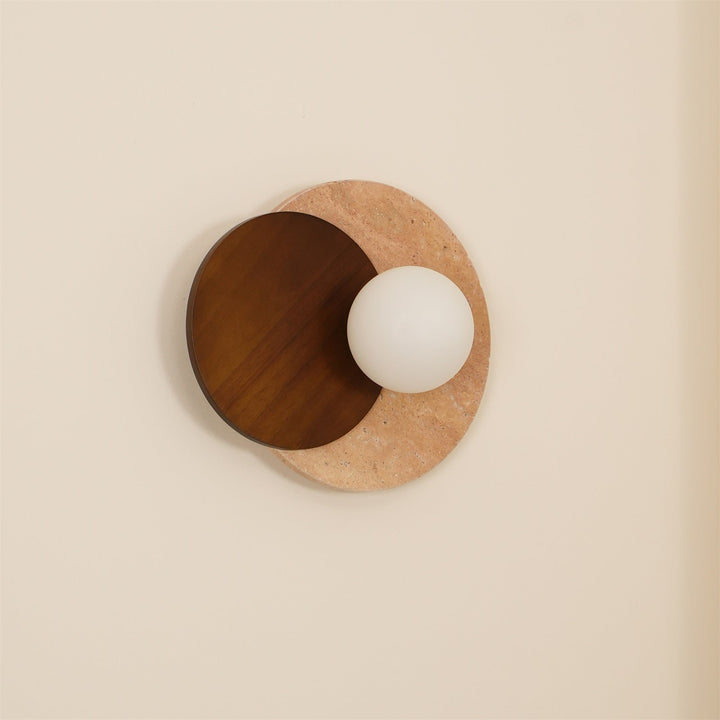 Virelli Applique Murale Disques Superposés en Travertin Bois de Noyer Scandinave - Neutralighting