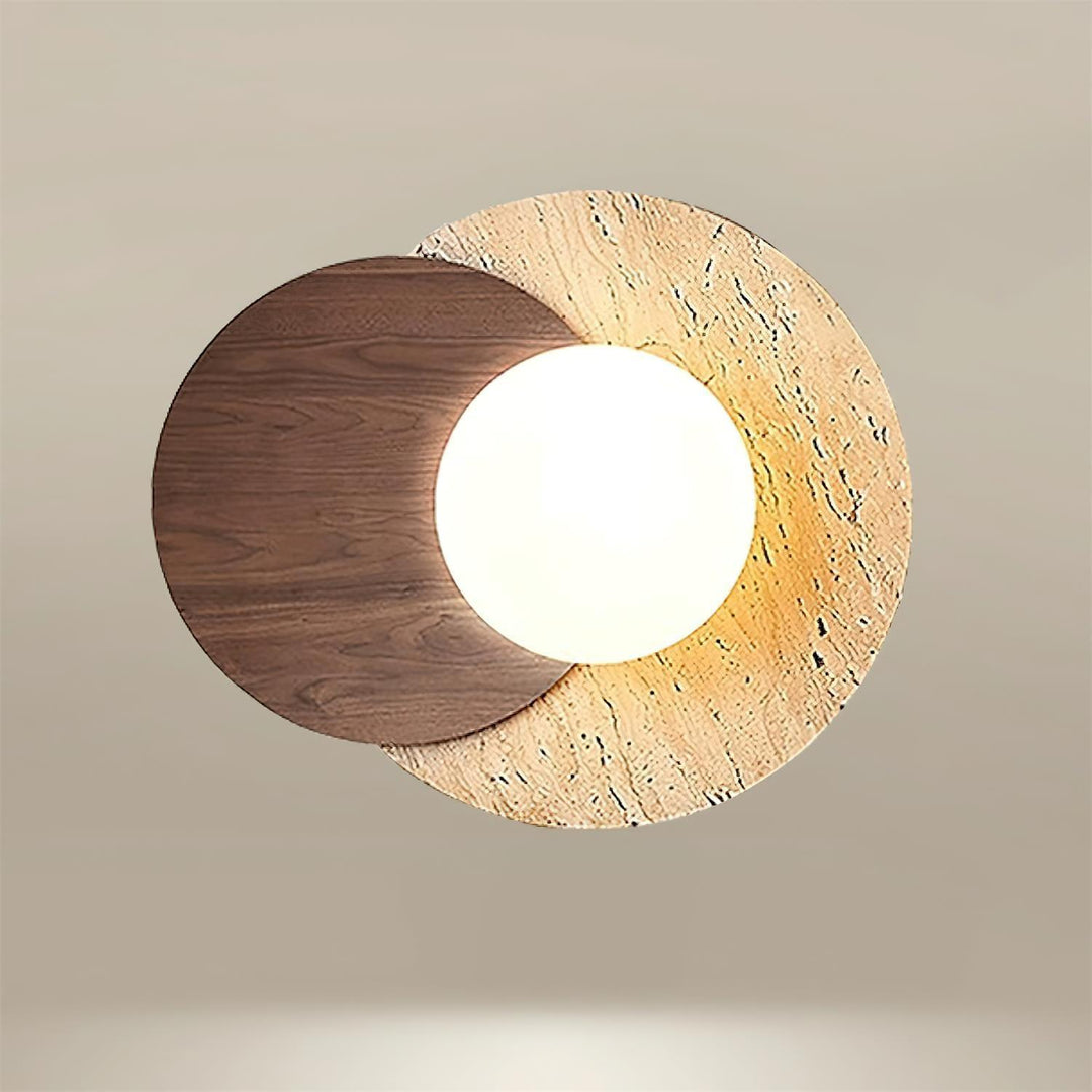 Virelli Applique Murale Disques Superposés en Travertin Bois de Noyer Scandinave - Neutralighting