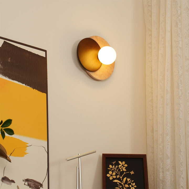 Virelli Applique Murale Disques Superposés en Travertin Bois de Noyer Scandinave - Neutralighting