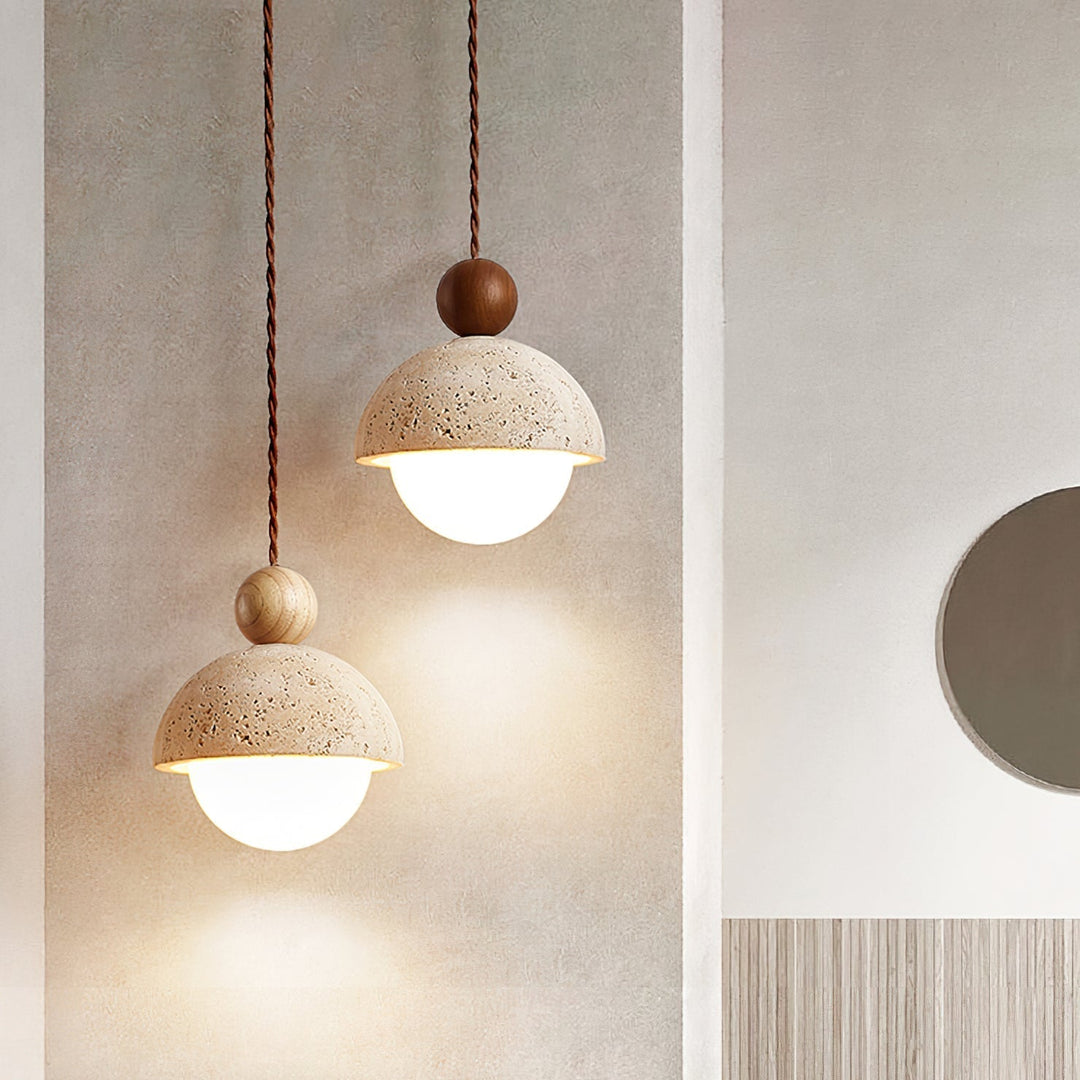 Vaire Suspension en Verre avec Dôme en Travertin - Neutralighting