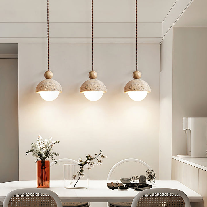 Vaire Suspension en Verre avec Dôme en Travertin - Neutralighting