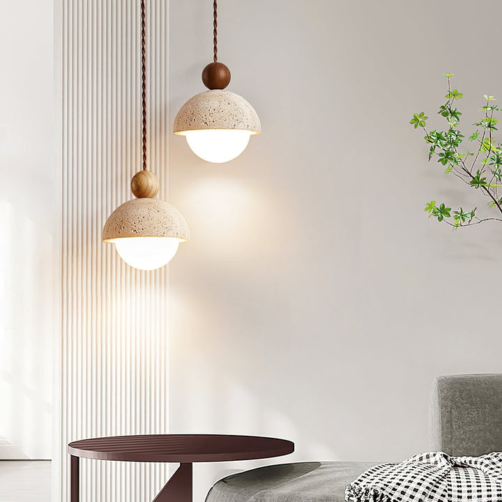 Vaire Suspension en Verre avec Dôme en Travertin - Neutralighting