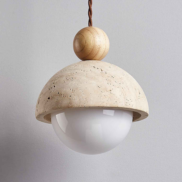 Vaire Suspension en Verre avec Dôme en Travertin - Neutralighting