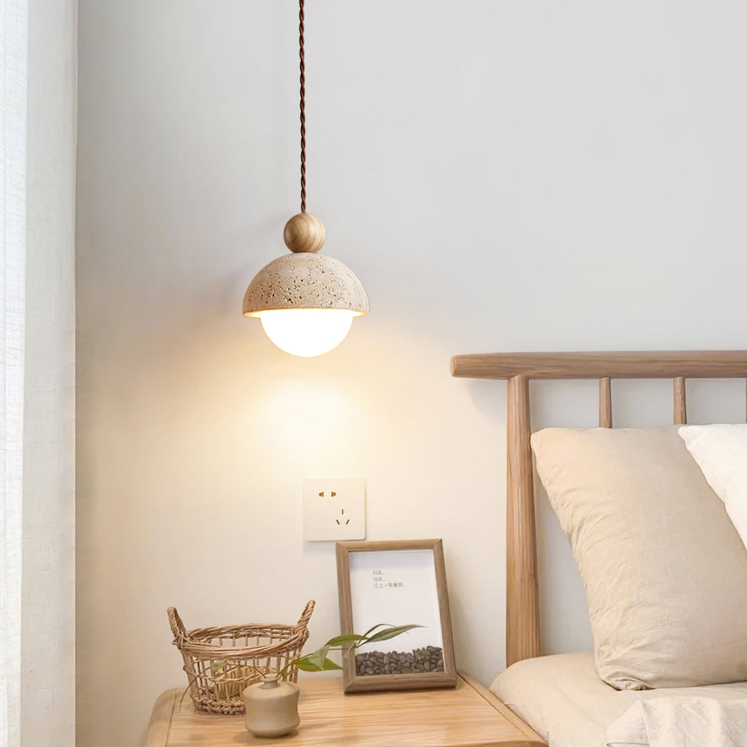 Vaire Suspension en Verre avec Dôme en Travertin - Neutralighting