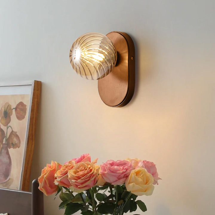 Applique Murale Bois Corps Ambre Verre Côtes Globe Moderne Accent - Neutralighting
