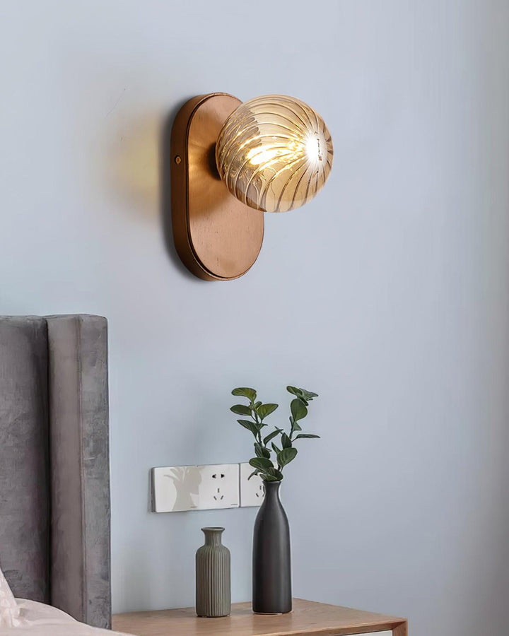 Applique Murale Bois Corps Ambre Verre Côtes Globe Moderne Accent - Neutralighting
