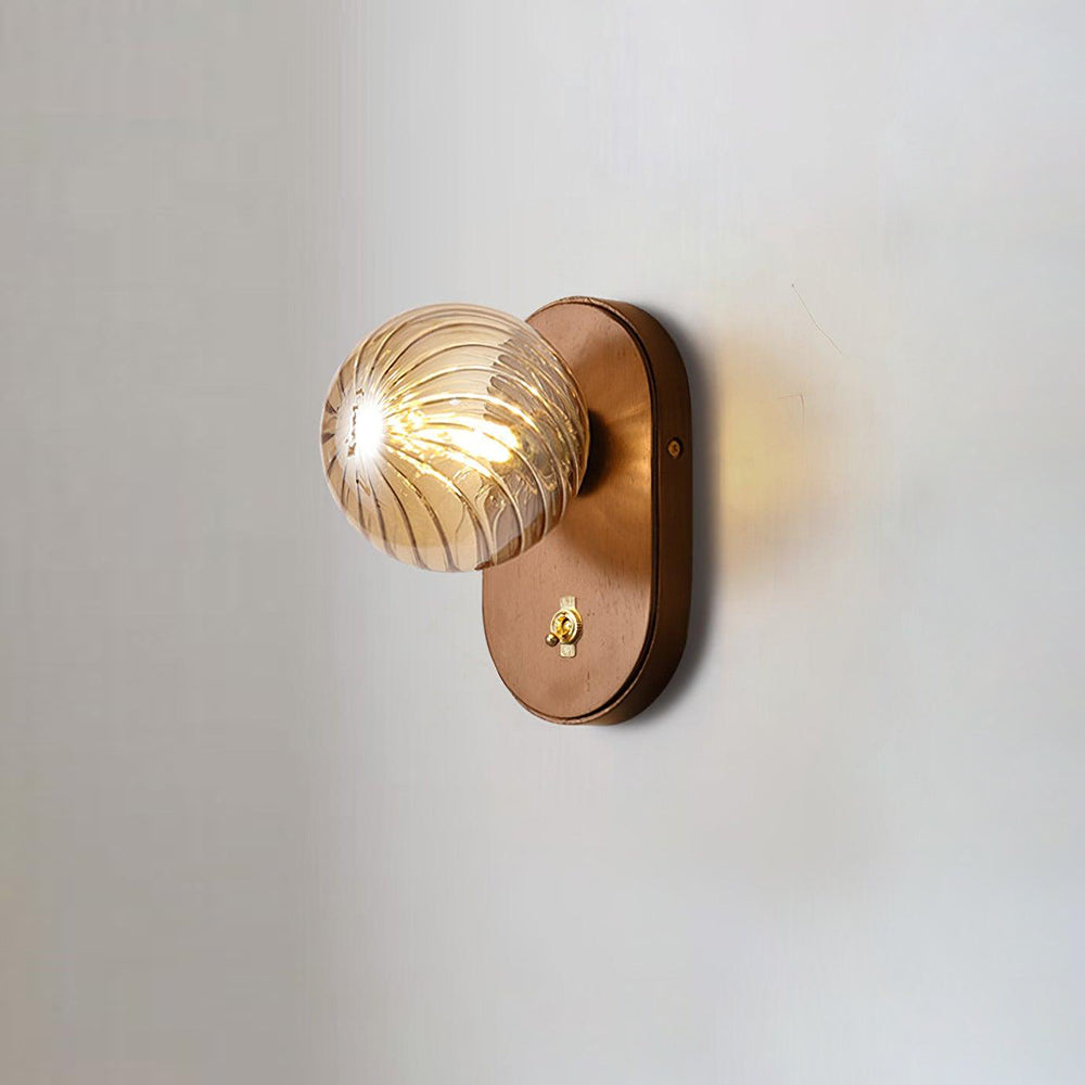 Applique Murale Bois Corps Ambre Verre Côtes Globe Moderne Accent - Neutralighting