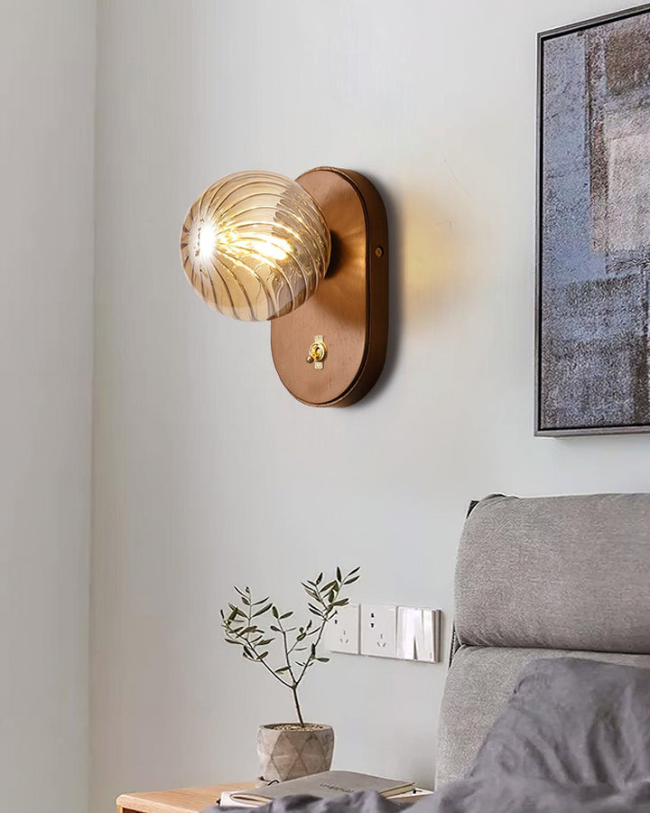 Applique Murale Bois Corps Ambre Verre Côtes Globe Moderne Accent - Neutralighting