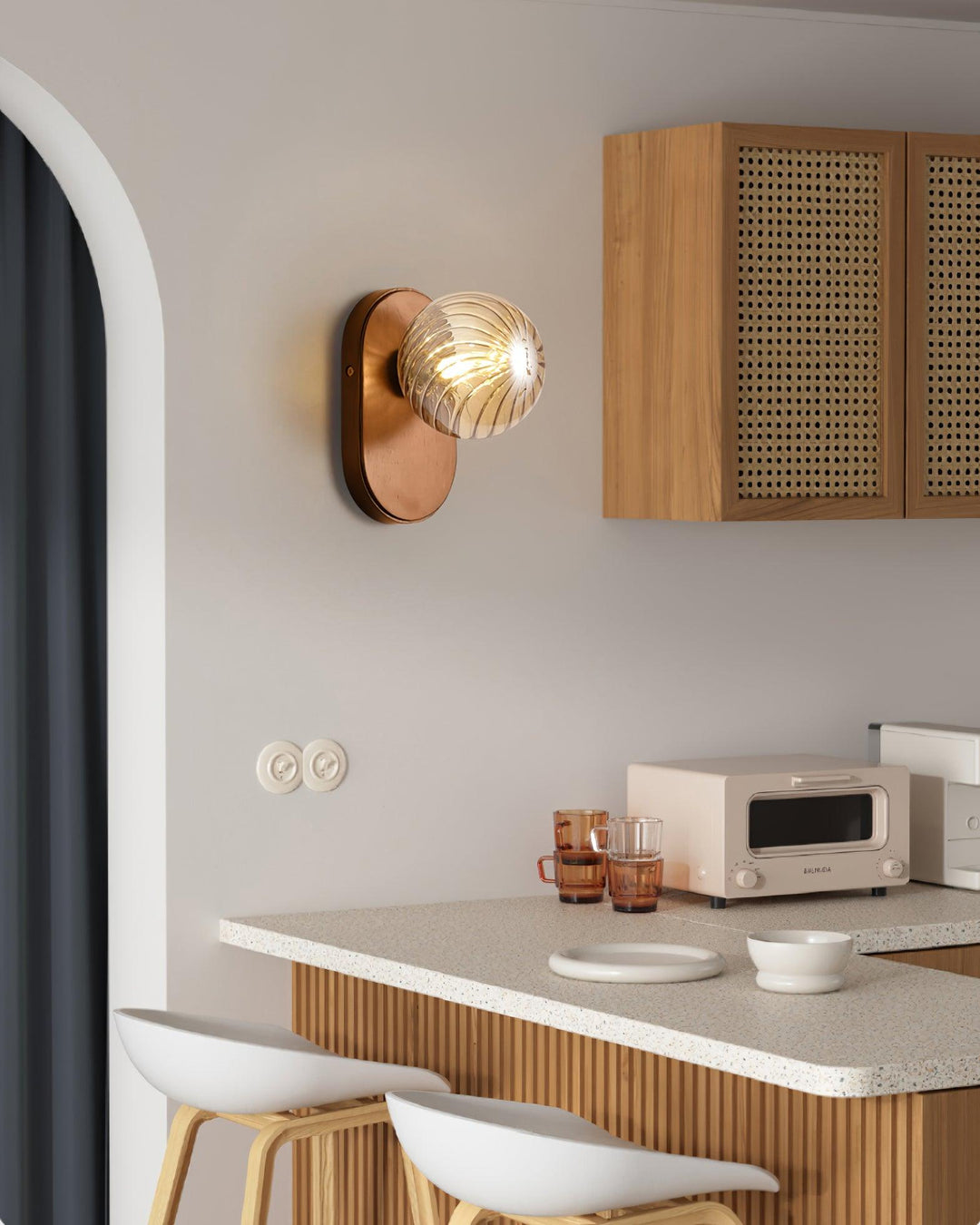 Applique Murale Bois Corps Ambre Verre Côtes Globe Moderne Accent - Neutralighting