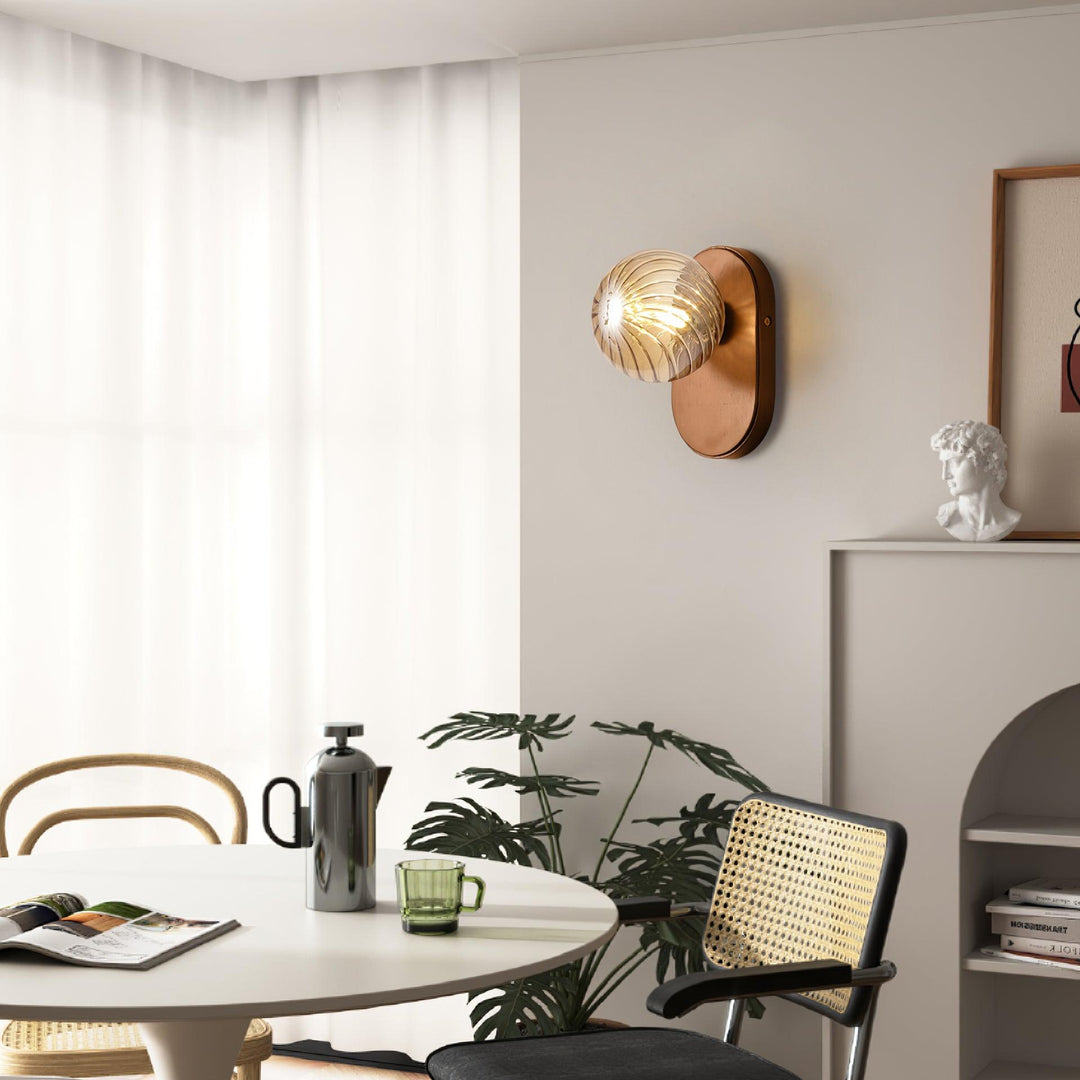 Applique Murale Bois Corps Ambre Verre Côtes Globe Moderne Accent - Neutralighting