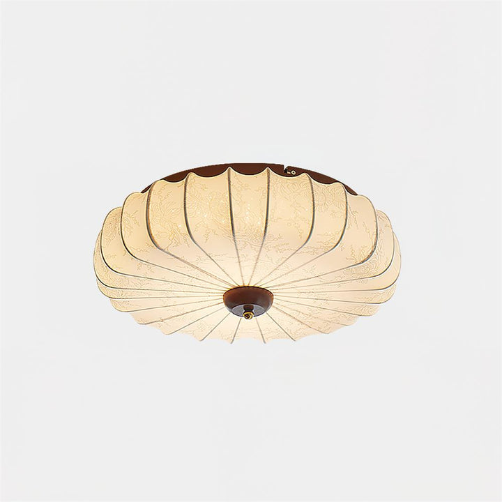 Plafonnier Tissu Ombre Plissé Lotus Forme Bois Baldaquin - Neutralighting